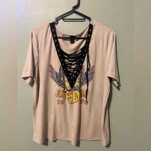 Windsor Freedom Suede Shirt Criss Cross V Neck